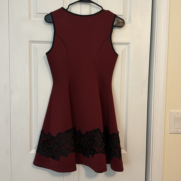 Burgundy dress with black trim - great for the holidays! Size S - Picture 2 of 6
